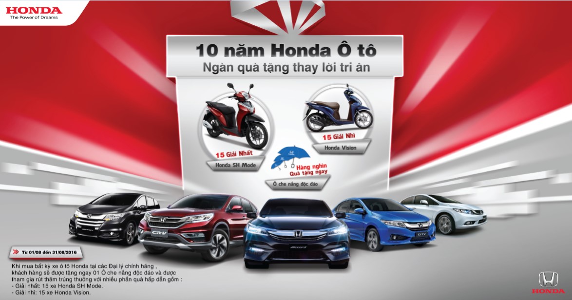 Honda Ôtô Bình Dương: Khuyến mãi kỷ niệm 10 năm ra mắt chiếc xe ô tô Honda  đầu tiên - Honda Ôtô Bình Dương - Thuận An
